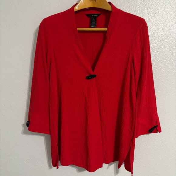 Ali Miles Red Crinkle Cardigan Jacket S 3/4 Sleeve Black Bone Look Buttons - Picture 2 of 12